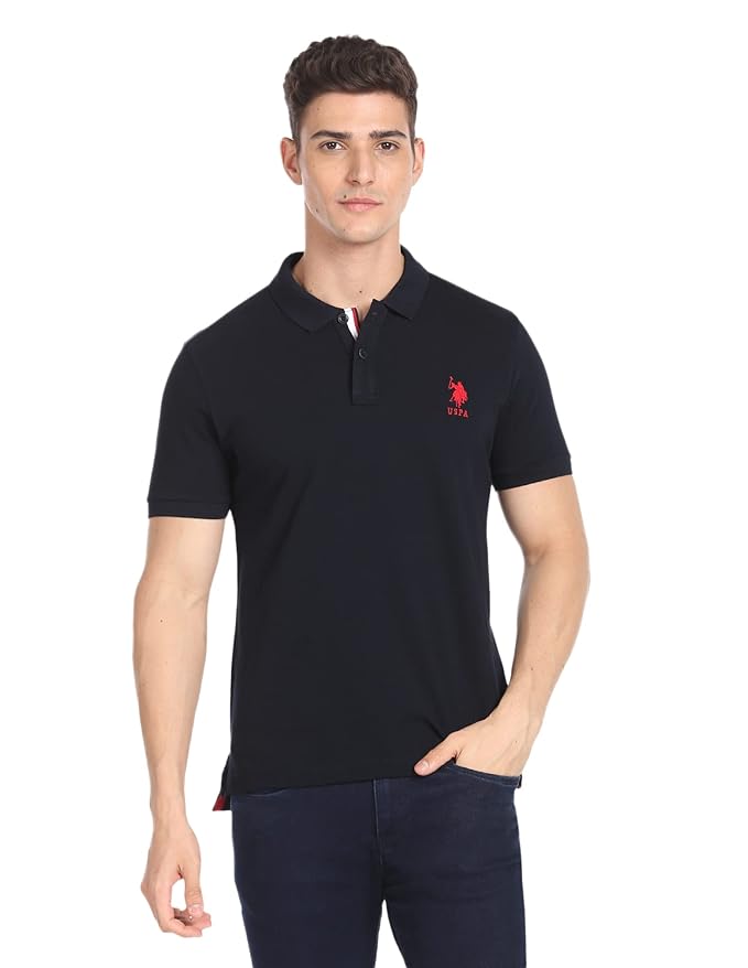 u.s. polo assn. solid slim fit polo t shirts for men 100% cotton, half sleeve mens tshirt